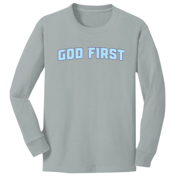 God First Light Blue - Youth Long Sleeve Core Cotton Tee Thumbnail